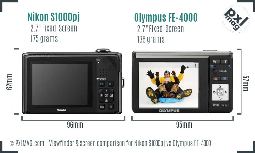 Nikon S1000pj vs Olympus FE-4000 Screen and Viewfinder comparison