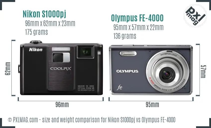 Nikon S1000pj vs Olympus FE-4000 size comparison