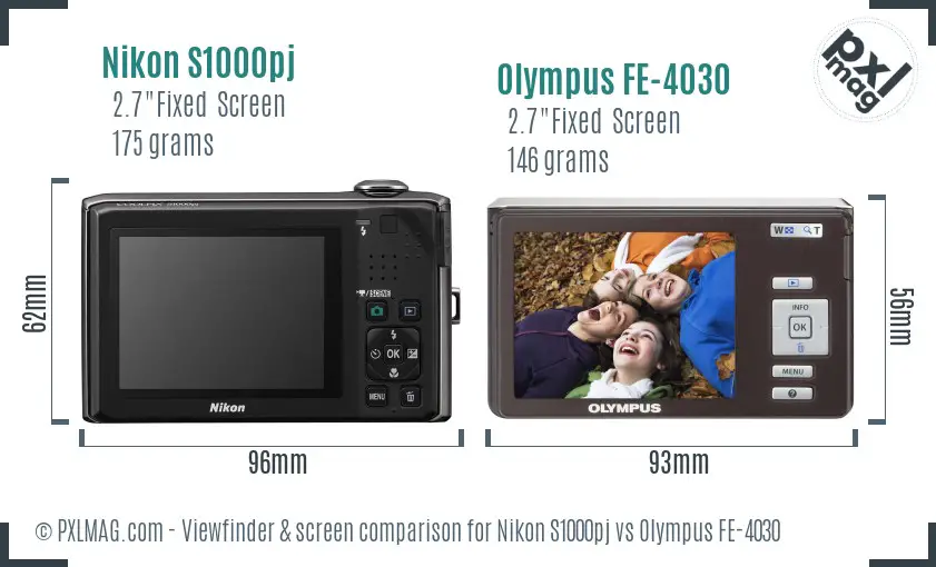 Nikon S1000pj vs Olympus FE-4030 Screen and Viewfinder comparison