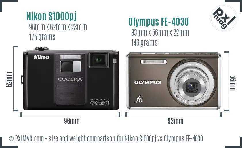 Nikon S1000pj vs Olympus FE-4030 size comparison