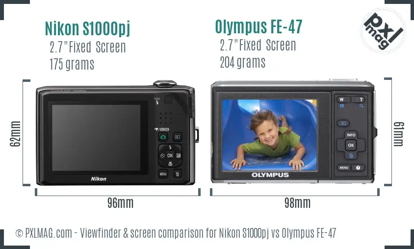 Nikon S1000pj vs Olympus FE-47 Screen and Viewfinder comparison