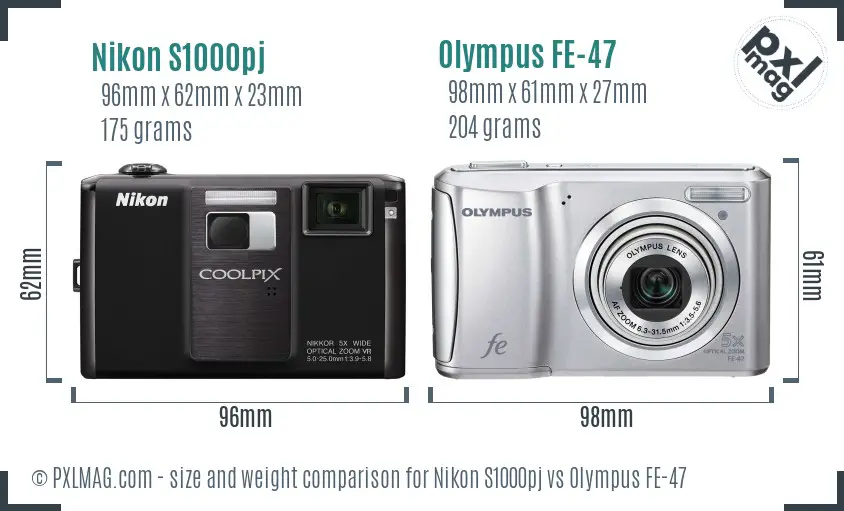 Nikon S1000pj vs Olympus FE-47 size comparison