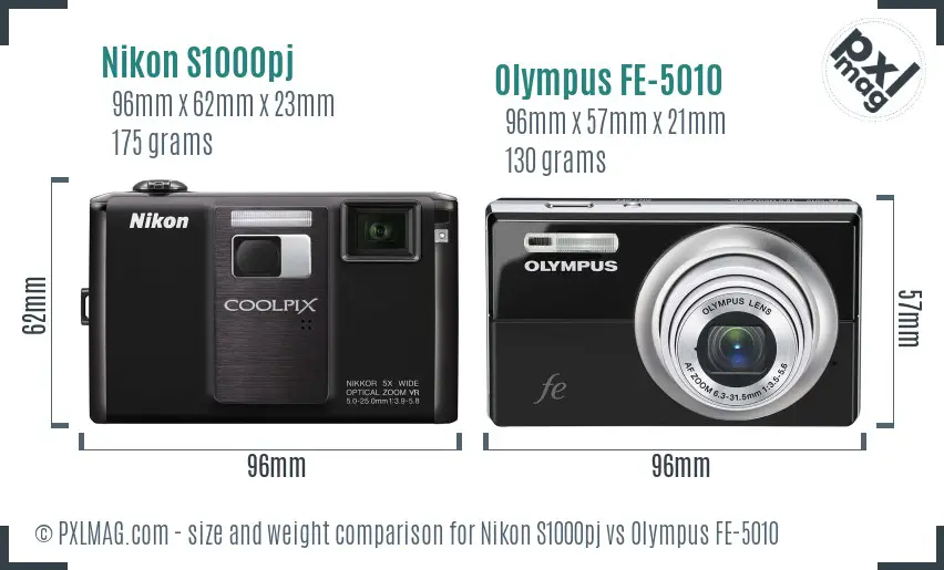 Nikon S1000pj vs Olympus FE-5010 size comparison Nikon S1000pj vs Olympus FE-5010 size comparison
