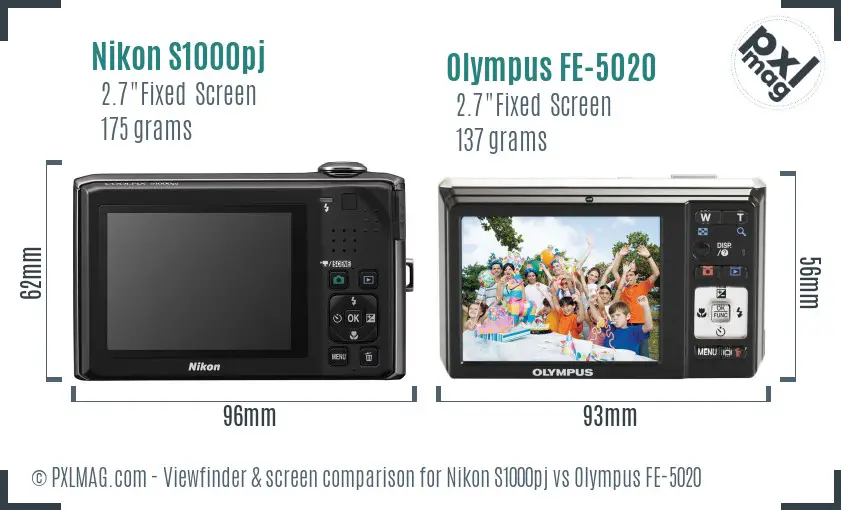 Nikon S1000pj vs Olympus FE-5020 Screen and Viewfinder comparison