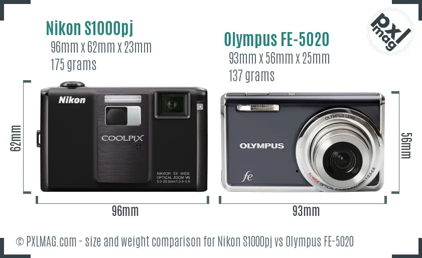 Nikon S1000pj vs Olympus FE-5020 size comparison