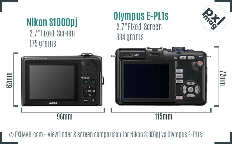 Nikon S1000pj vs Olympus E-PL1s Screen and Viewfinder comparison