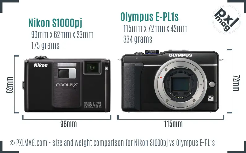 Nikon S1000pj vs Olympus E-PL1s size comparison