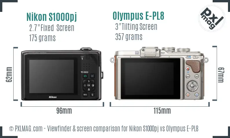Nikon S1000pj vs Olympus E-PL8 Screen and Viewfinder comparison