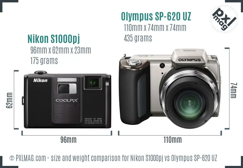 Nikon S1000pj vs Olympus SP-620 UZ size comparison