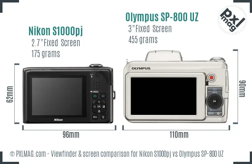 Nikon S1000pj vs Olympus SP-800 UZ Screen and Viewfinder comparison Nikon S1000pj vs Olympus SP-800 UZ Screen and Viewfinder comparison