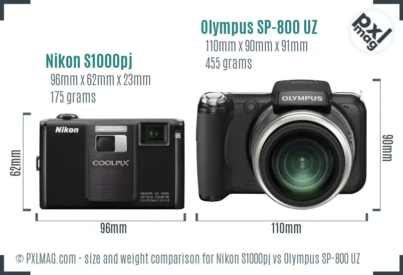 Nikon S1000pj vs Olympus SP-800 UZ size comparison Nikon S1000pj vs Olympus SP-800 UZ size comparison
