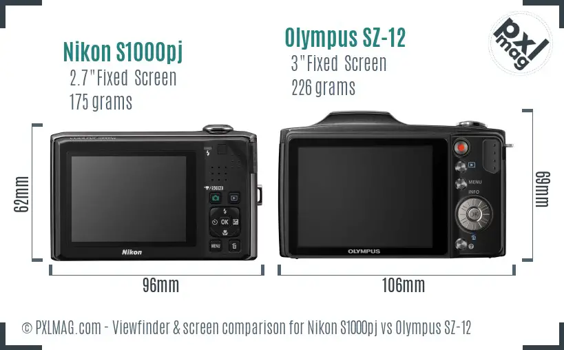 Nikon S1000pj vs Olympus SZ-12 Screen and Viewfinder comparison