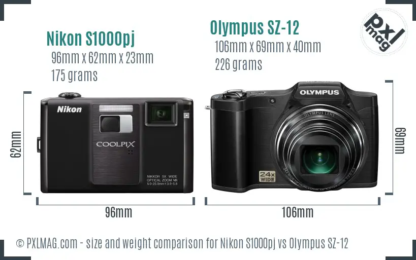 Nikon S1000pj vs Olympus SZ-12 size comparison