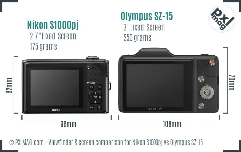 Nikon S1000pj vs Olympus SZ-15 Screen and Viewfinder comparison
