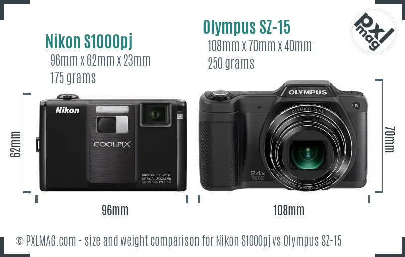 Nikon S1000pj vs Olympus SZ-15 size comparison