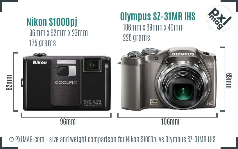 Nikon S1000pj vs Olympus SZ-31MR iHS size comparison