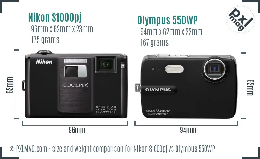 Nikon S1000pj vs Olympus 550WP size comparison Nikon S1000pj vs Olympus 550WP size comparison