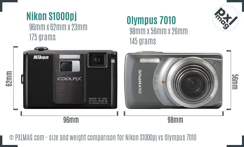 Nikon S1000pj vs Olympus 7010 size comparison