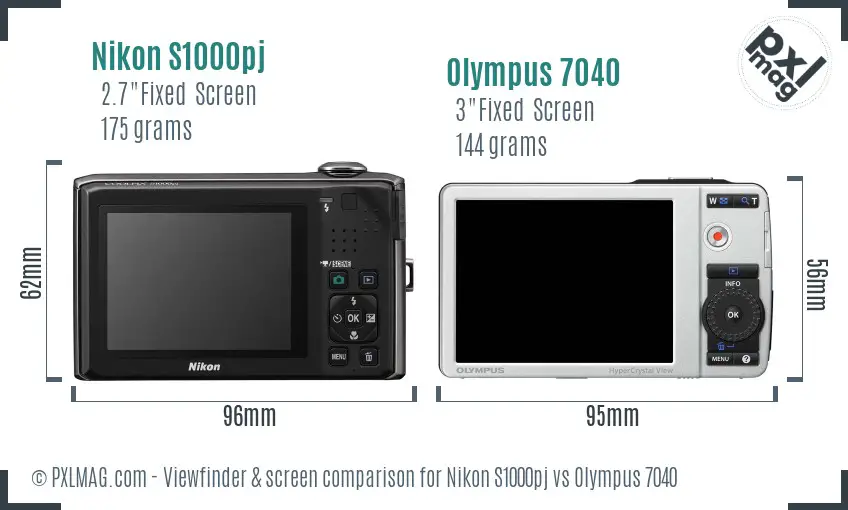 Nikon S1000pj vs Olympus 7040 Screen and Viewfinder comparison
