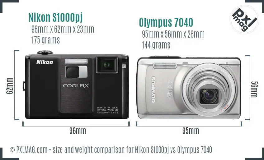 Nikon S1000pj vs Olympus 7040 size comparison