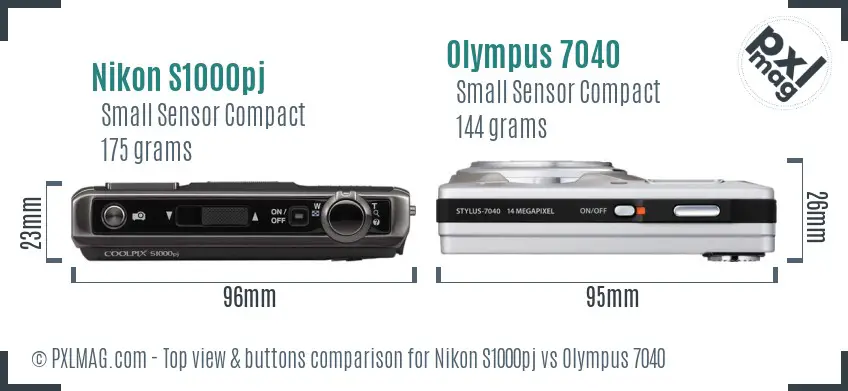 Nikon S1000pj vs Olympus 7040 top view buttons comparison