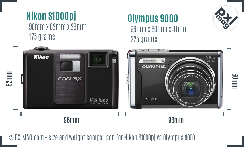 Nikon S1000pj vs Olympus 9000 size comparison