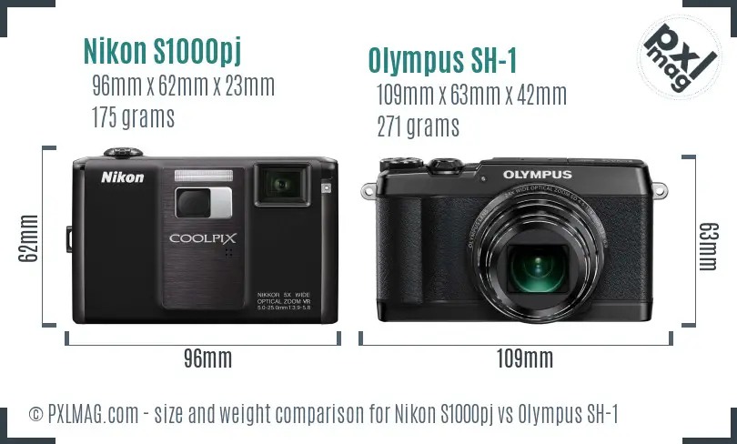 Nikon S1000pj vs Olympus SH-1 size comparison