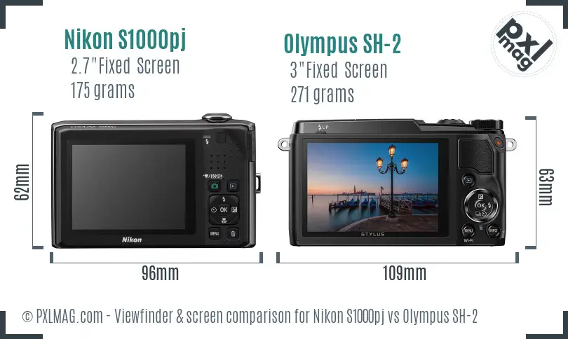 Nikon S1000pj vs Olympus SH-2 Screen and Viewfinder comparison