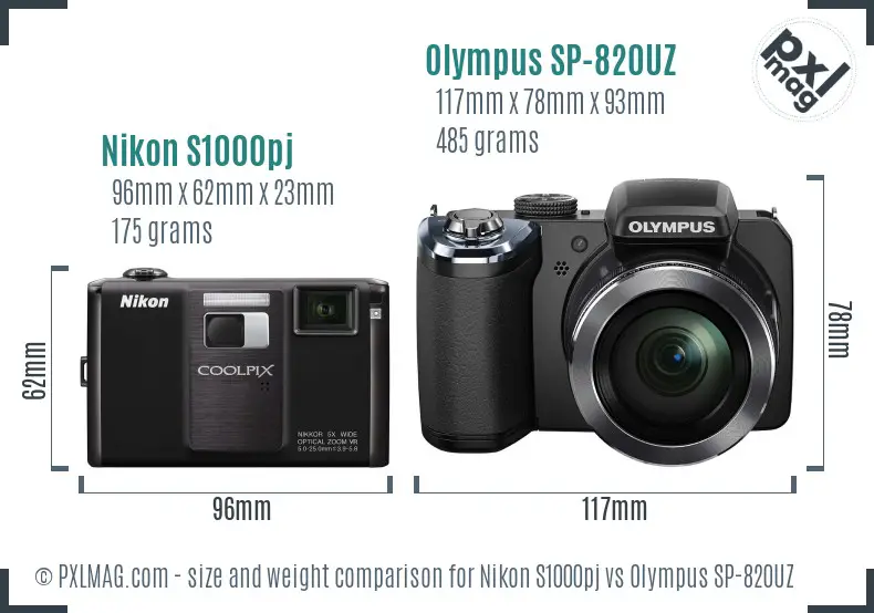 Nikon S1000pj vs Olympus SP-820UZ size comparison