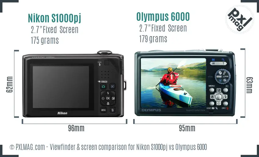 Nikon S1000pj vs Olympus 6000 Screen and Viewfinder comparison