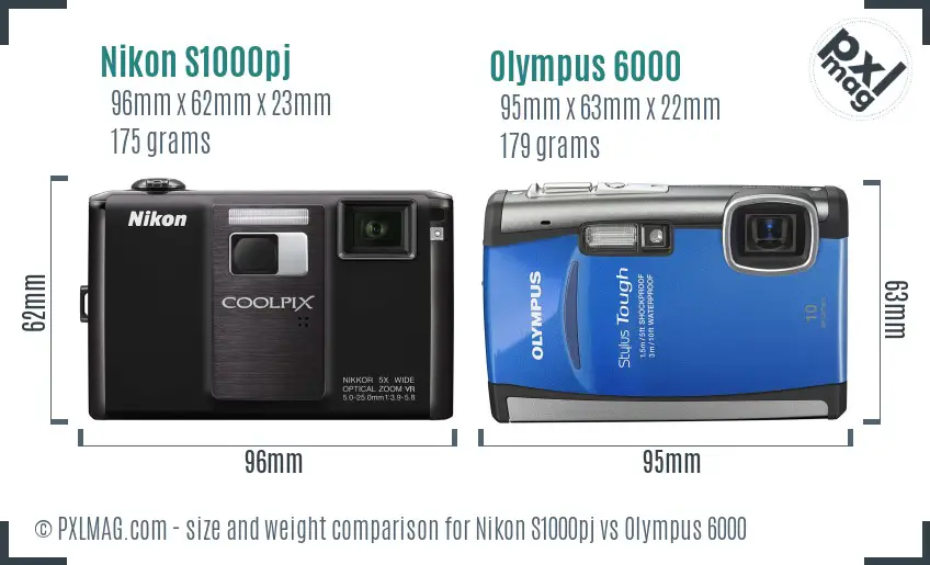 Nikon S1000pj vs Olympus 6000 size comparison