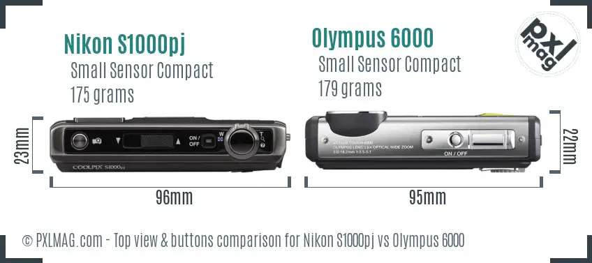 Nikon S1000pj vs Olympus 6000 top view buttons comparison