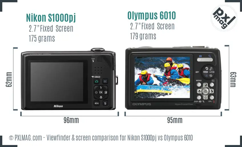 Nikon S1000pj vs Olympus 6010 Screen and Viewfinder comparison