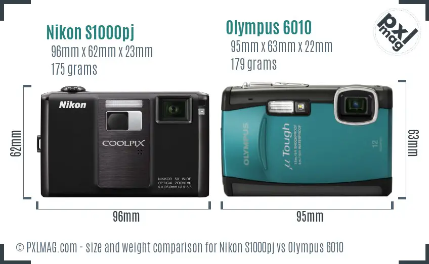 Nikon S1000pj vs Olympus 6010 size comparison