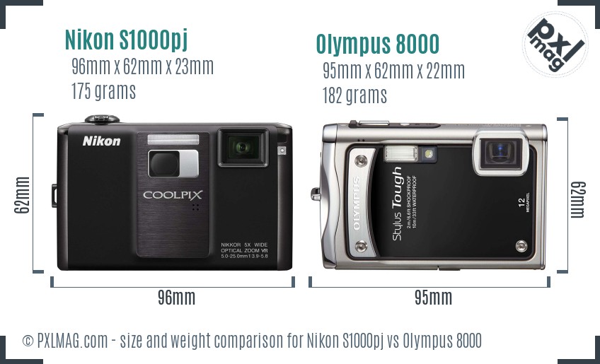 Nikon S1000pj vs Olympus 8000 size comparison