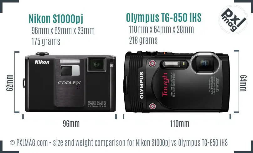 Nikon Coolpix S1000pj vs Olympus Stylus Tough TG-850 iHS Size Comparison