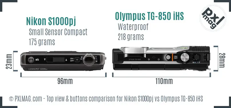 Top view of Nikon S1000pj and Olympus TG-850 iHS