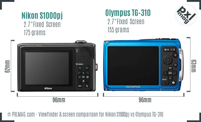 Nikon S1000pj vs Olympus TG-310 Screen and Viewfinder comparison