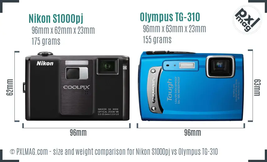 Nikon S1000pj vs Olympus TG-310 size comparison