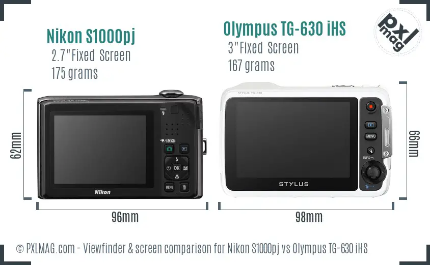 Nikon S1000pj vs Olympus TG-630 iHS Screen and Viewfinder comparison