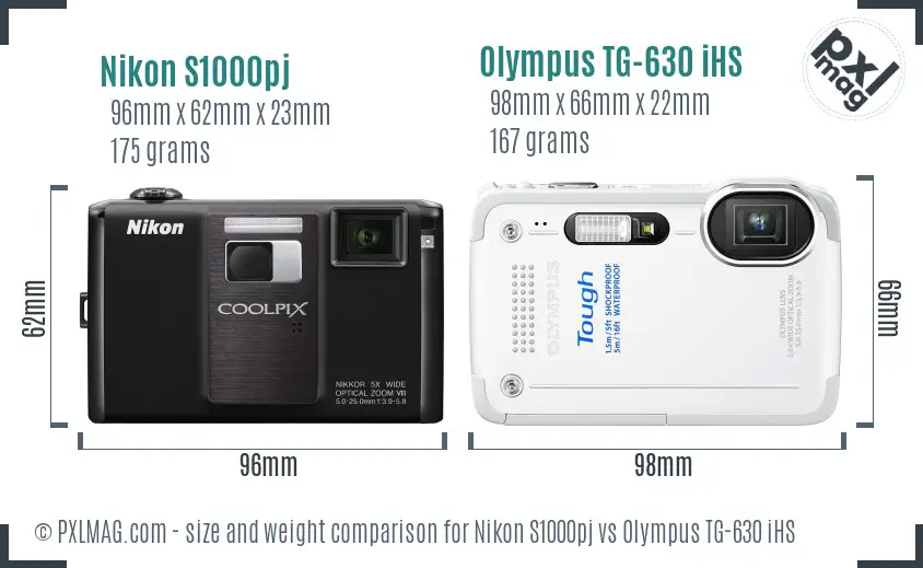 Nikon S1000pj vs Olympus TG-630 iHS size comparison