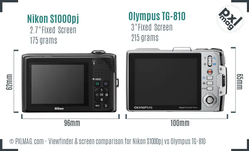Nikon S1000pj vs Olympus TG-810 Screen and Viewfinder comparison