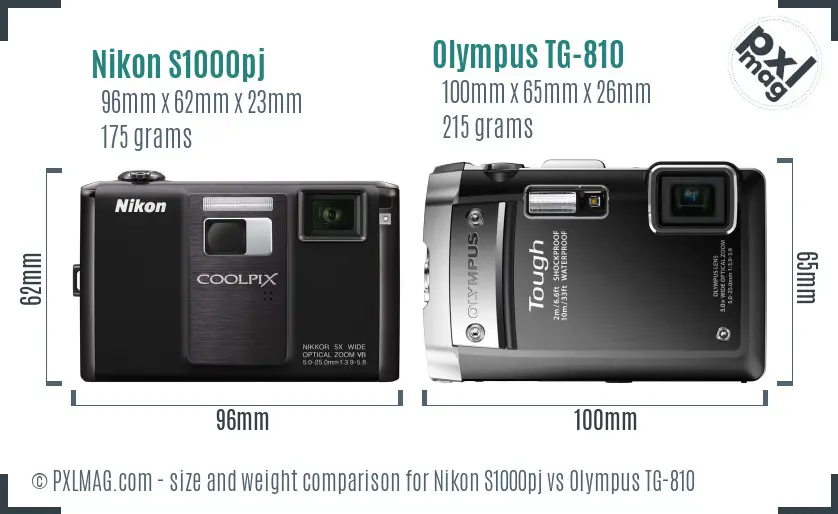 Nikon S1000pj vs Olympus TG-810 size comparison