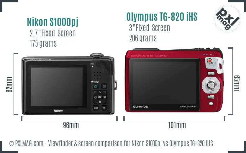 Nikon S1000pj vs Olympus TG-820 iHS Screen and Viewfinder comparison