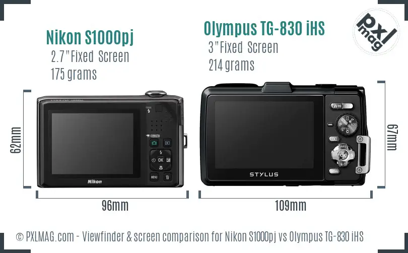 Nikon S1000pj vs Olympus TG-830 iHS Screen and Viewfinder comparison