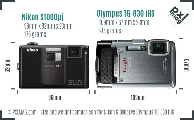 Nikon S1000pj vs Olympus TG-830 iHS size comparison