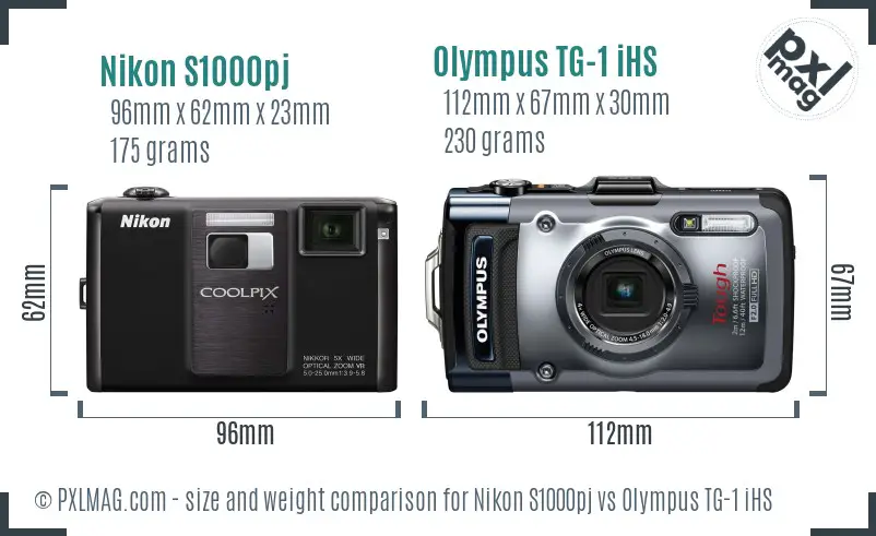 Nikon S1000pj vs Olympus TG-1 iHS size comparison