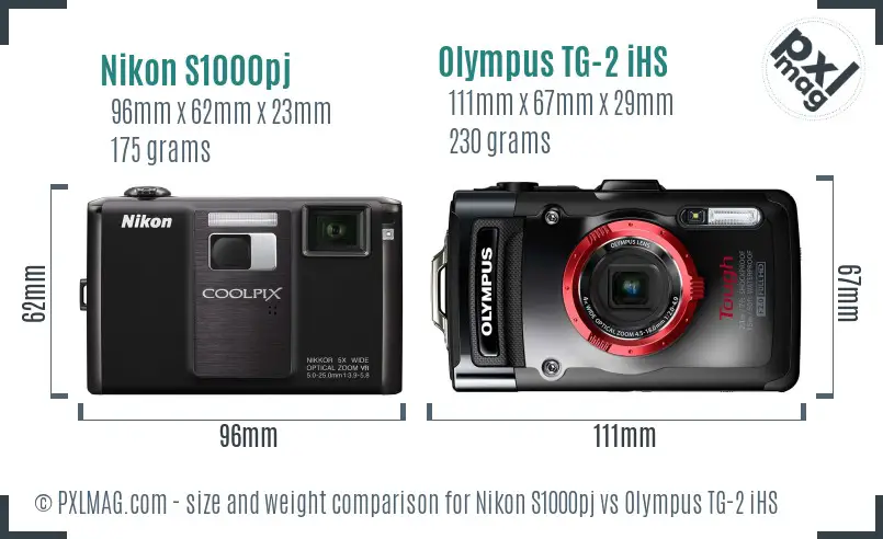 Nikon S1000pj vs Olympus TG-2 iHS size comparison