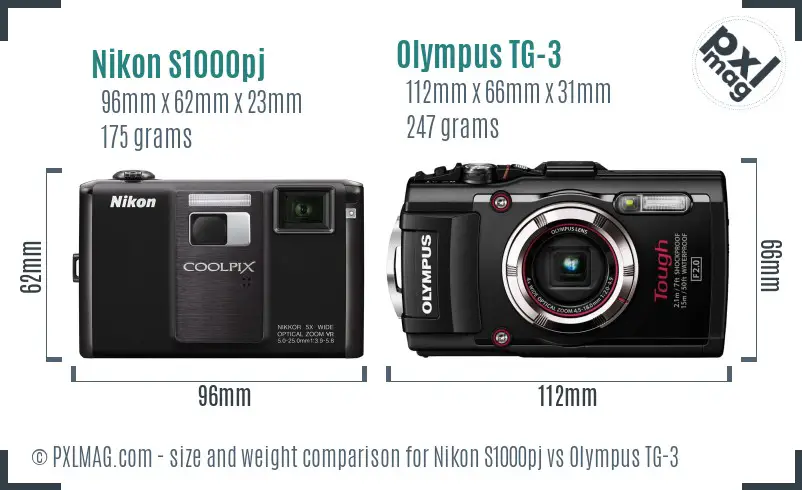 Nikon S1000pj vs Olympus TG-3 size comparison Nikon S1000pj vs Olympus TG-3 size comparison
