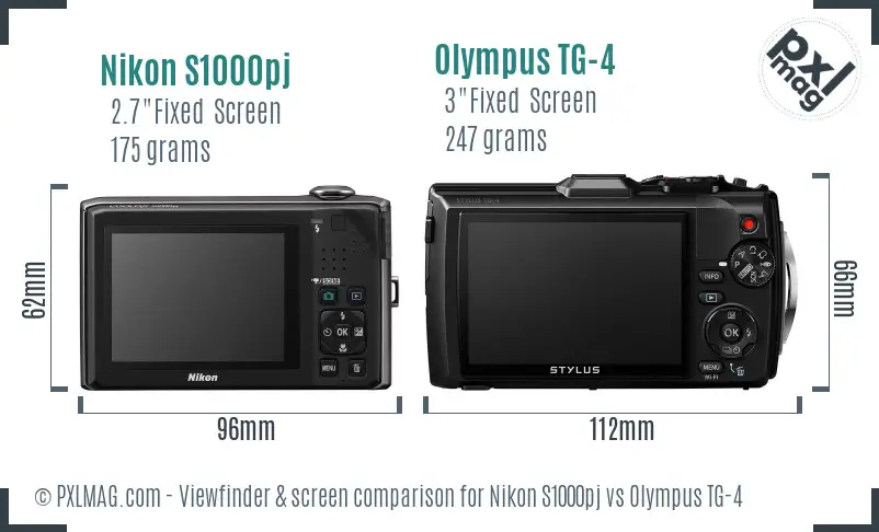 Nikon S1000pj vs Olympus TG-4 Screen and Viewfinder comparison